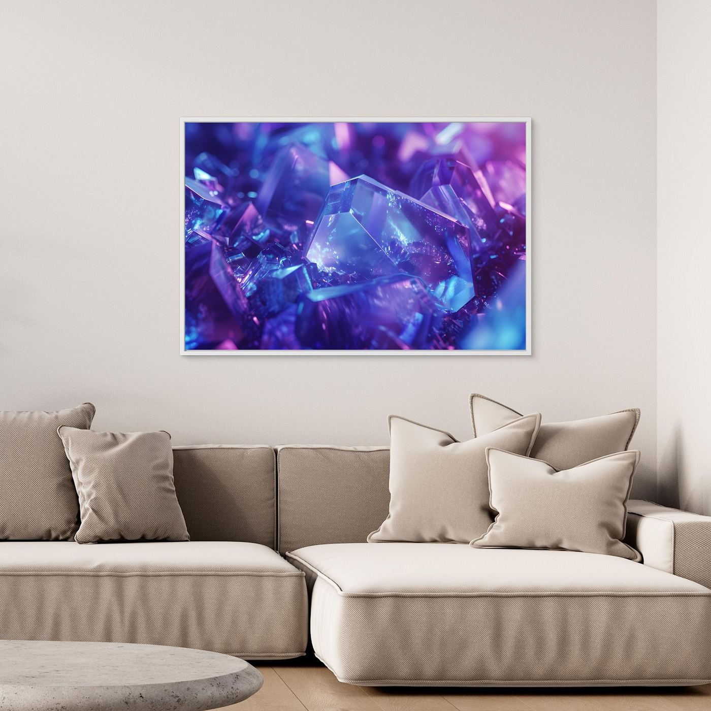 Blue & Purple Crystal Abstract Background – Glowing Gemstone Macro Digital Art
