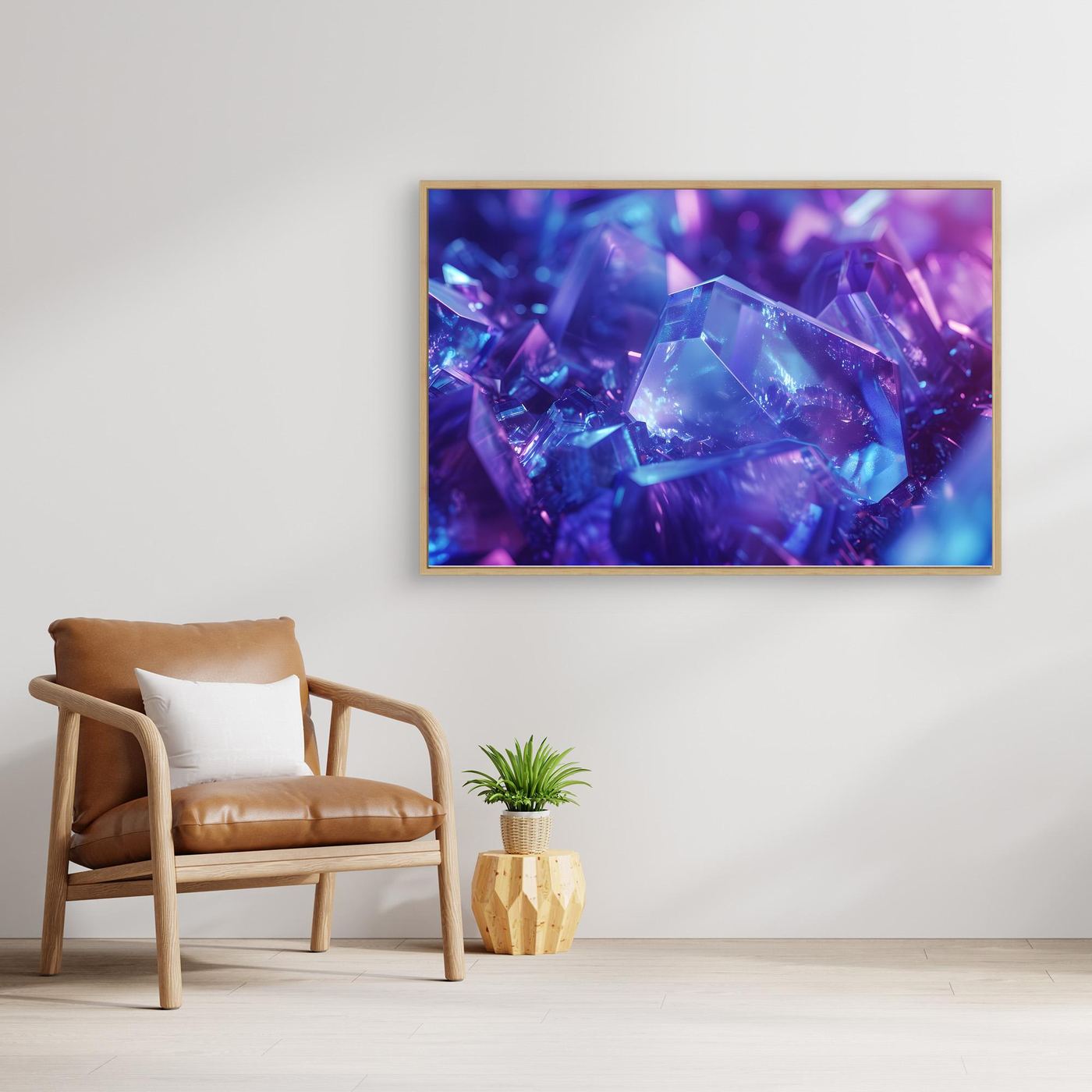 Blue & Purple Crystal Abstract Background – Glowing Gemstone Macro Digital Art