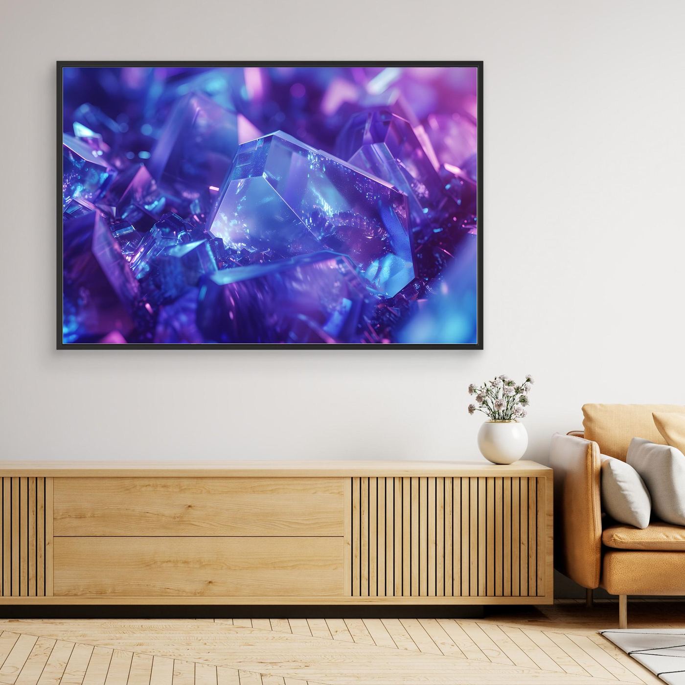 Blue & Purple Crystal Abstract Background – Glowing Gemstone Macro Digital Art