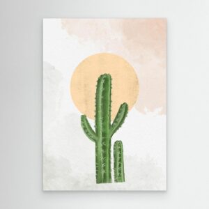 Watercolor Green Cactus Illustration with Minimal Abstract Desert Background