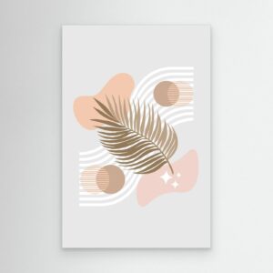 Modern Abstract Palm Leaf Background with Geometric Shapes and Neutral Beige Colors