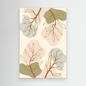 Minimalist Boho Botanical Abstract Background with Neutral Earth Tone Leaves and Organic Shapes