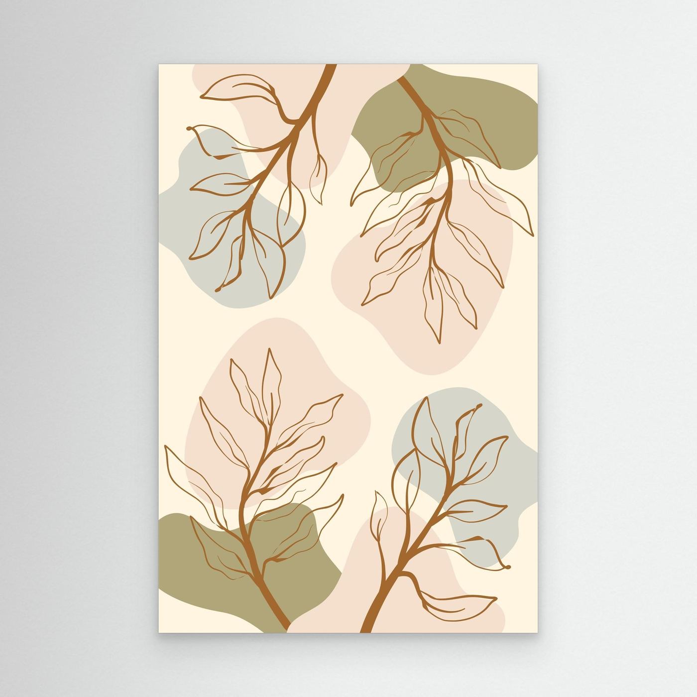 Minimalist Boho Botanical Abstract Background with Neutral Earth Tone Leaves and Organic Shapes