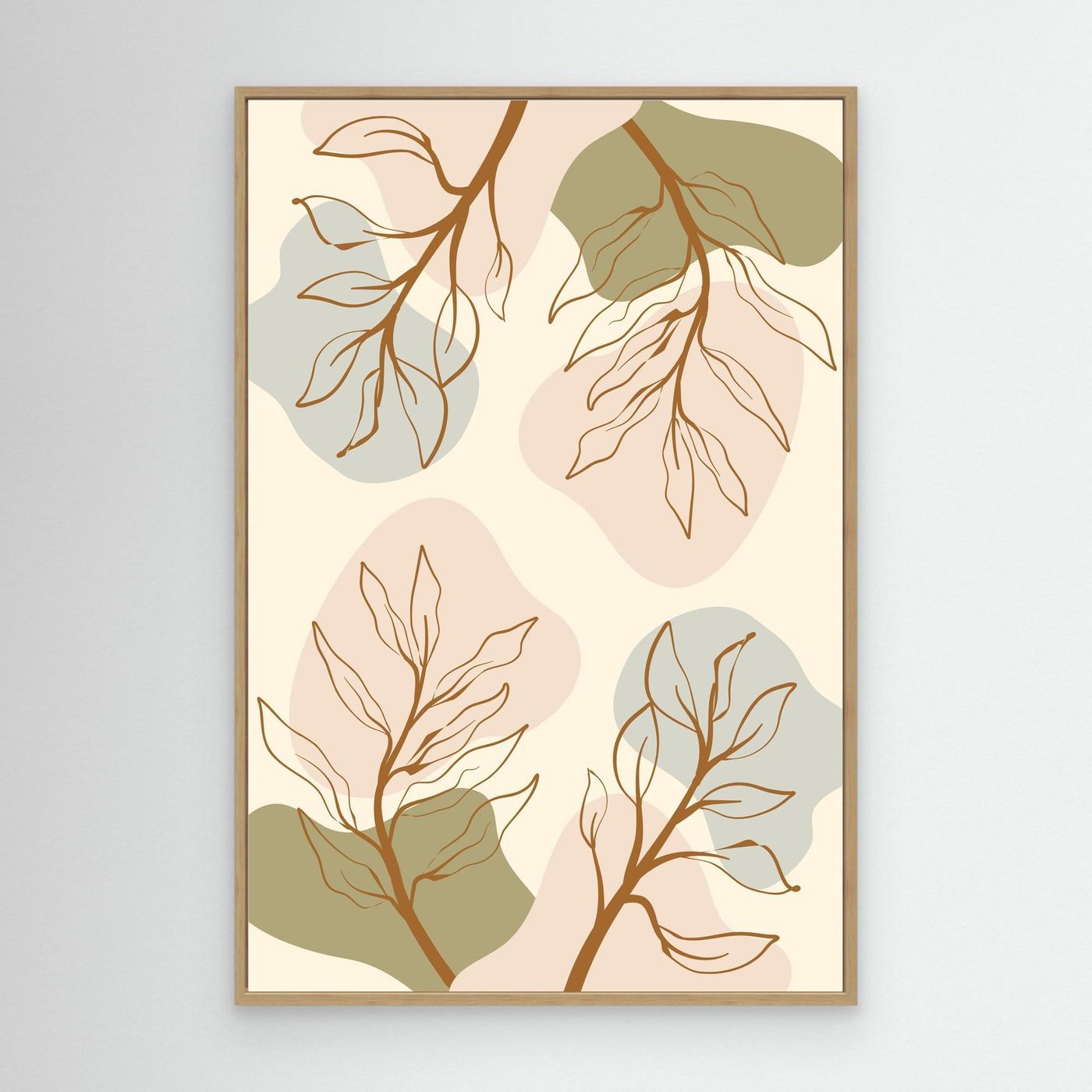 Minimalist Boho Botanical Abstract Background with Neutral Earth Tone Leaves and Organic Shapes