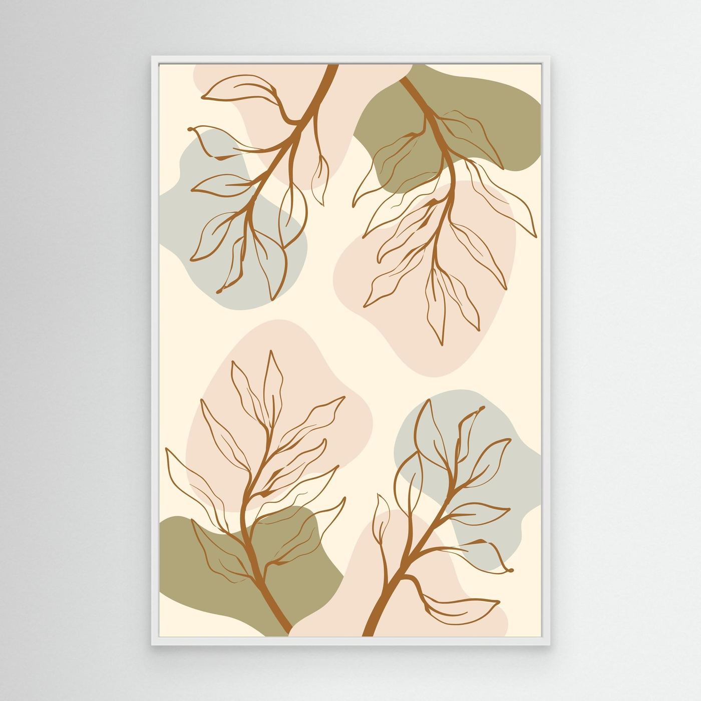 Minimalist Boho Botanical Abstract Background with Neutral Earth Tone Leaves and Organic Shapes