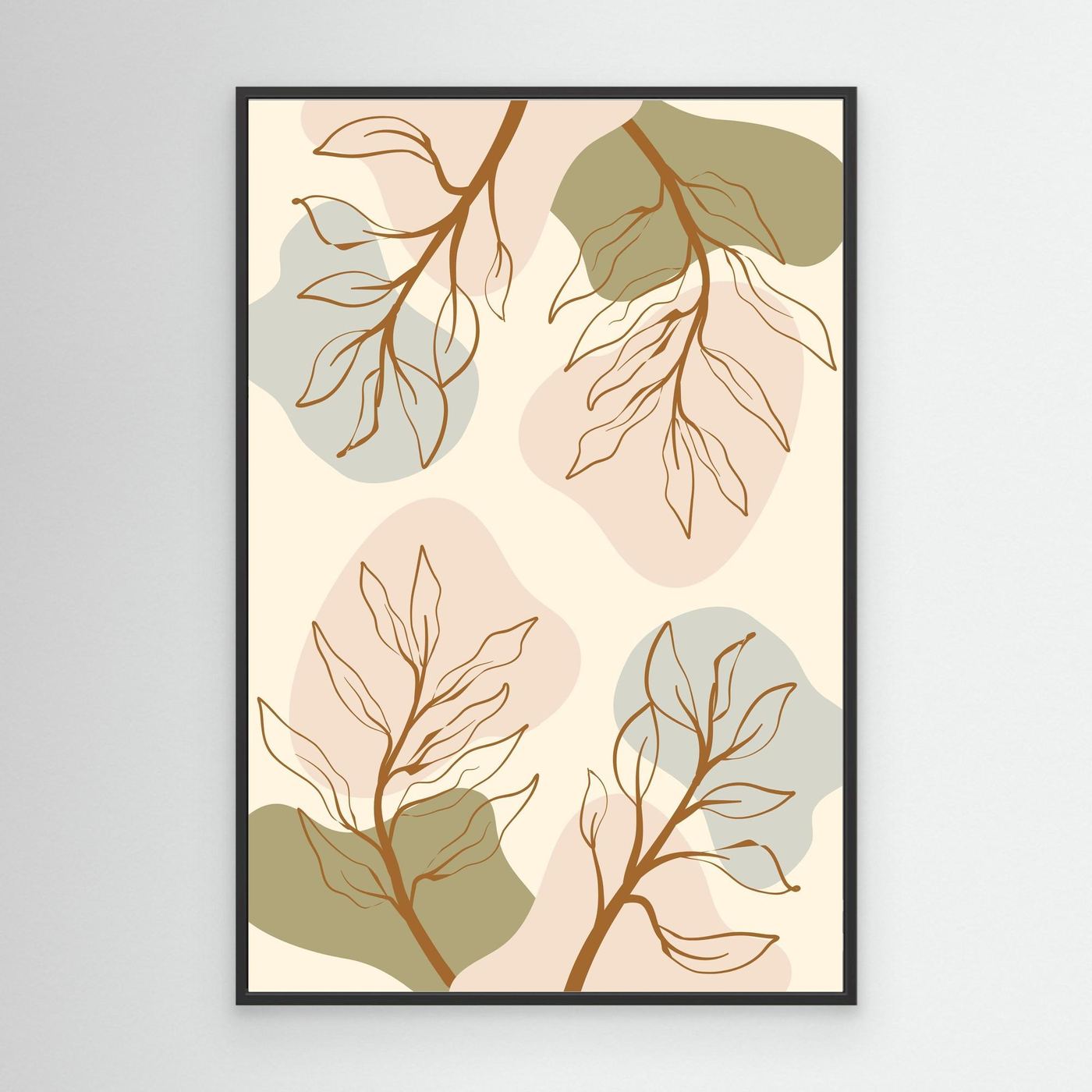 Minimalist Boho Botanical Abstract Background with Neutral Earth Tone Leaves and Organic Shapes
