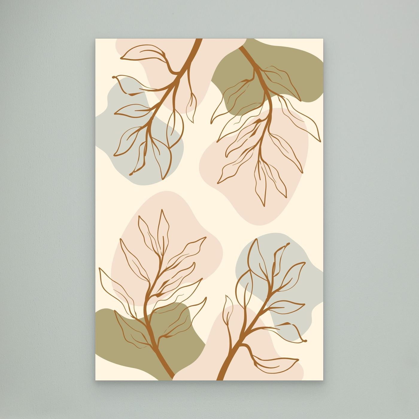 Minimalist Boho Botanical Abstract Background with Neutral Earth Tone Leaves and Organic Shapes