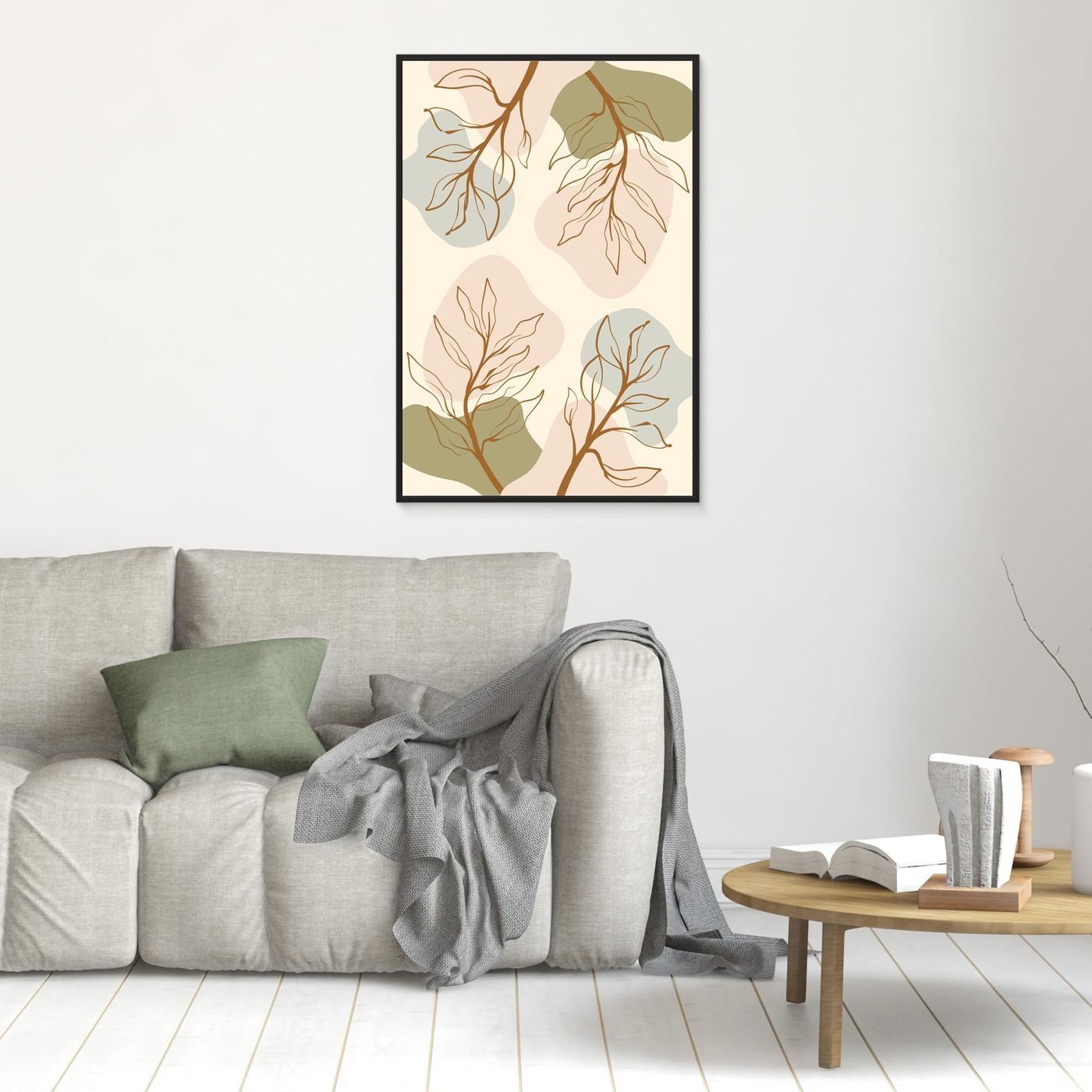Minimalist Boho Botanical Abstract Background with Neutral Earth Tone Leaves and Organic Shapes