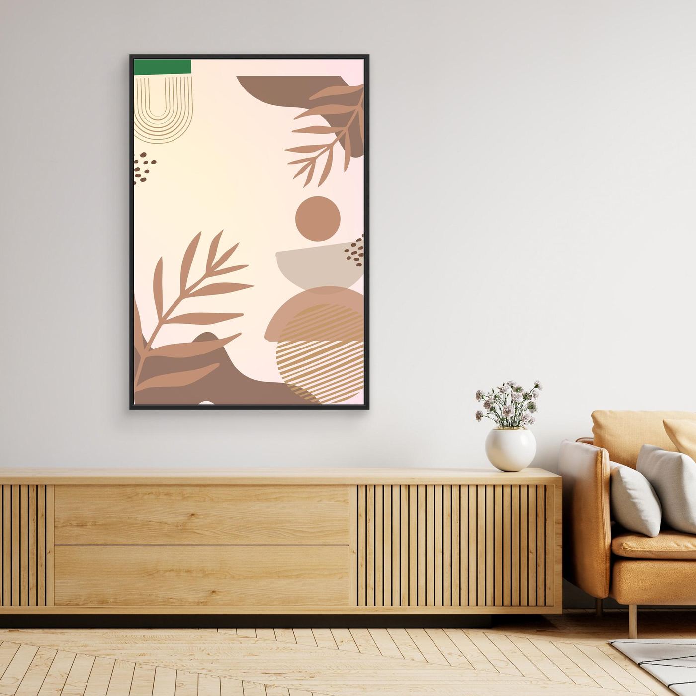 Minimal Abstract Botanical Leaf Pattern with Organic Shapes and Earth Tone Colors