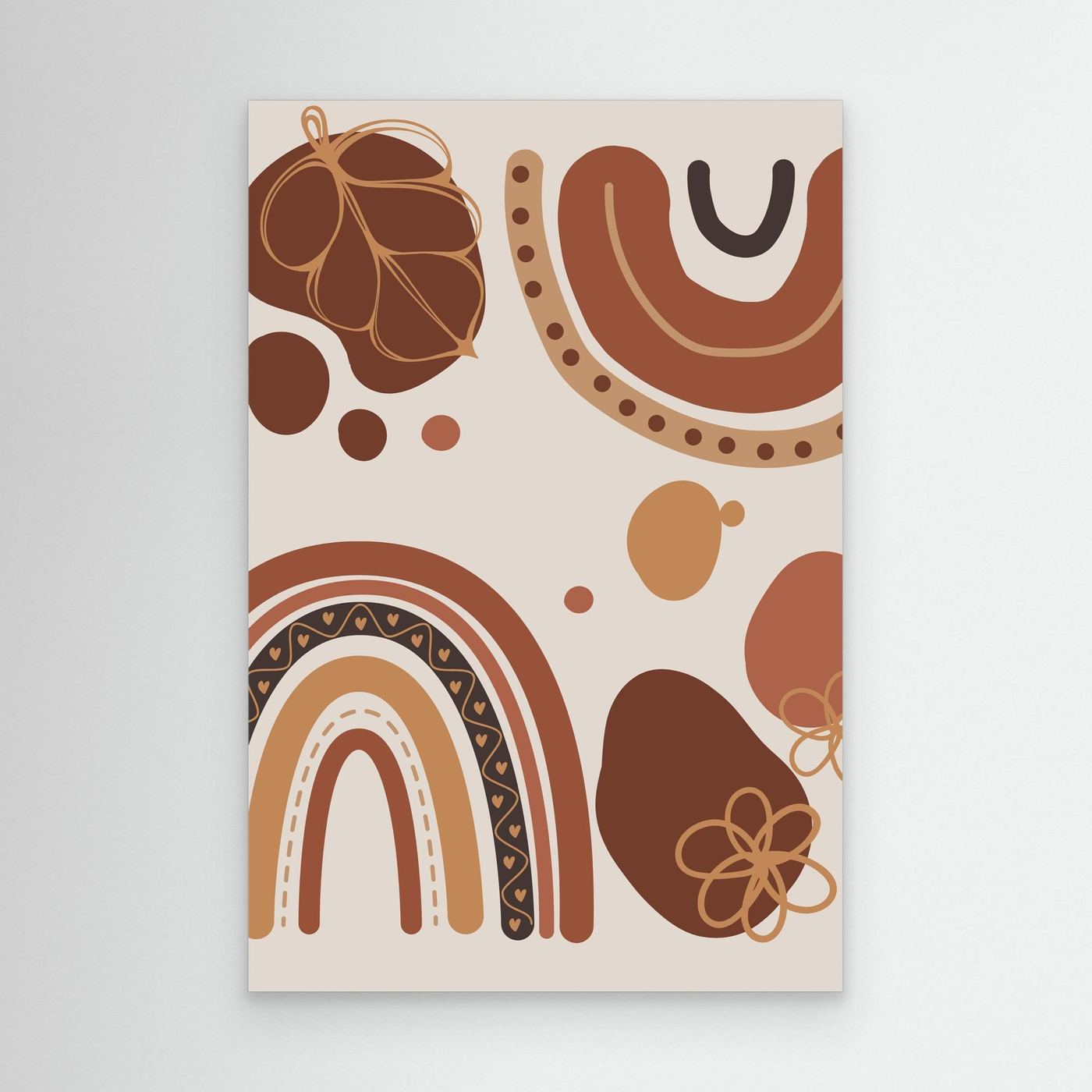 Boho Rainbow Abstract Background with Organic Shapes, Floral Elements and Earth Tone Colors
