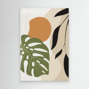 Minimal Tropical Monstera Leaf Background with Organic Shapes and Modern Neutral Design