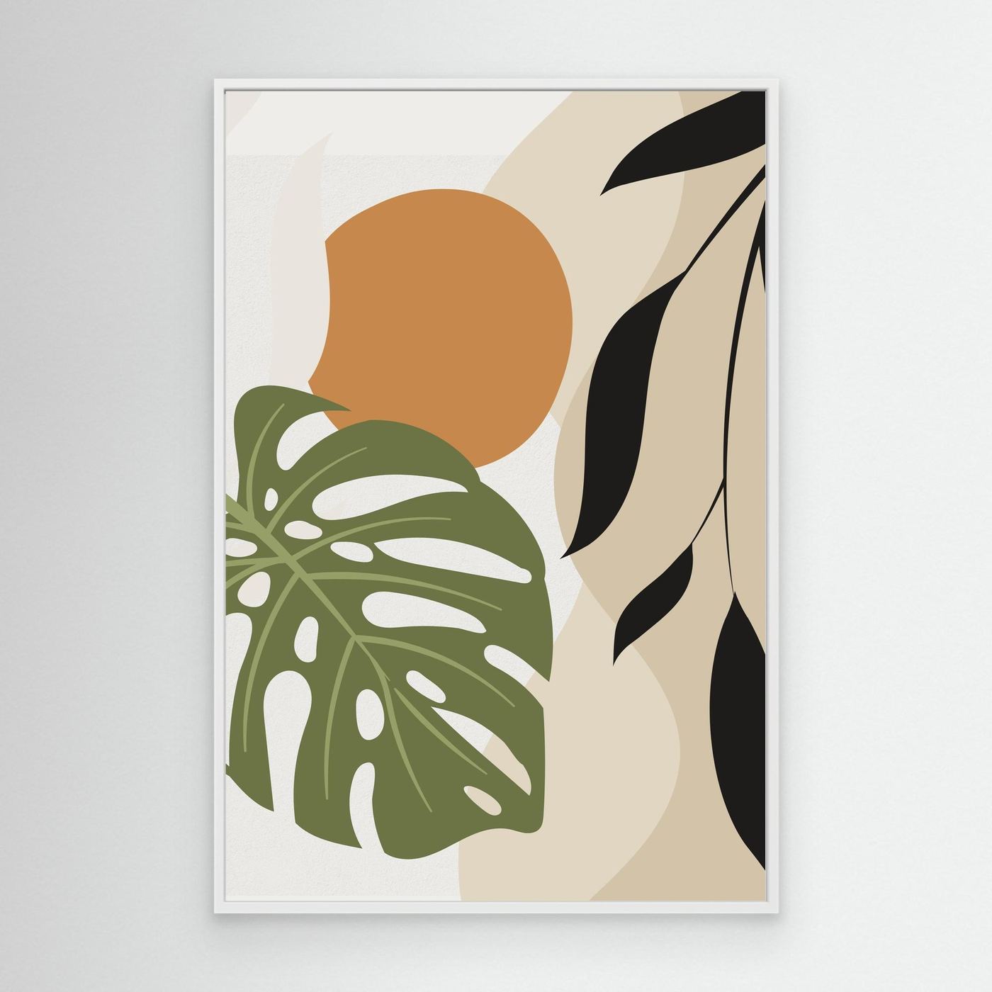 Minimal Tropical Monstera Leaf Background with Organic Shapes and Modern Neutral Design