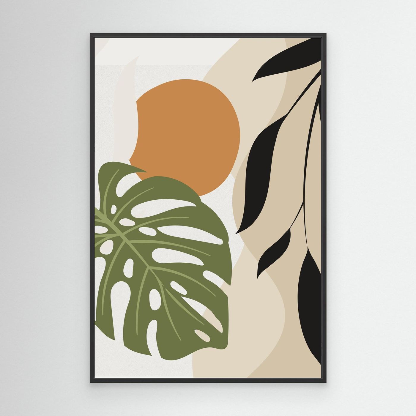 Minimal Tropical Monstera Leaf Background with Organic Shapes and Modern Neutral Design
