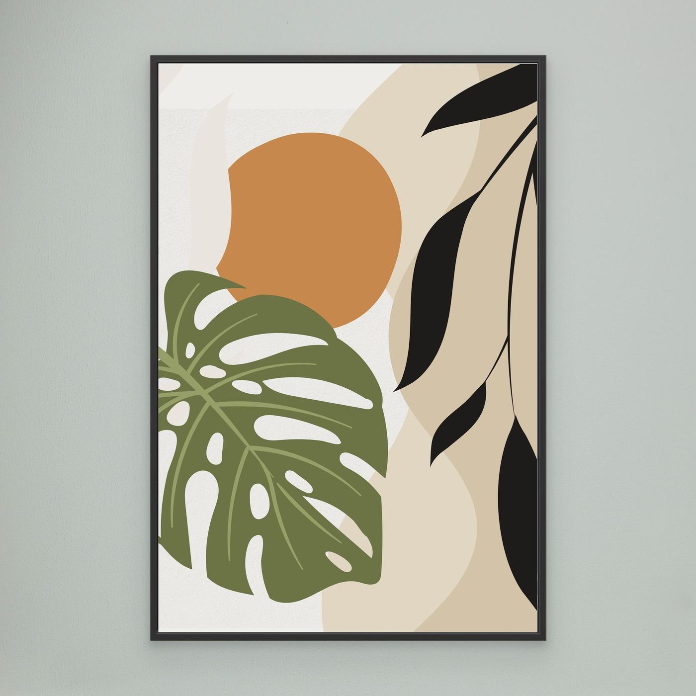 Minimal Tropical Monstera Leaf Background with Organic Shapes and Modern Neutral Design