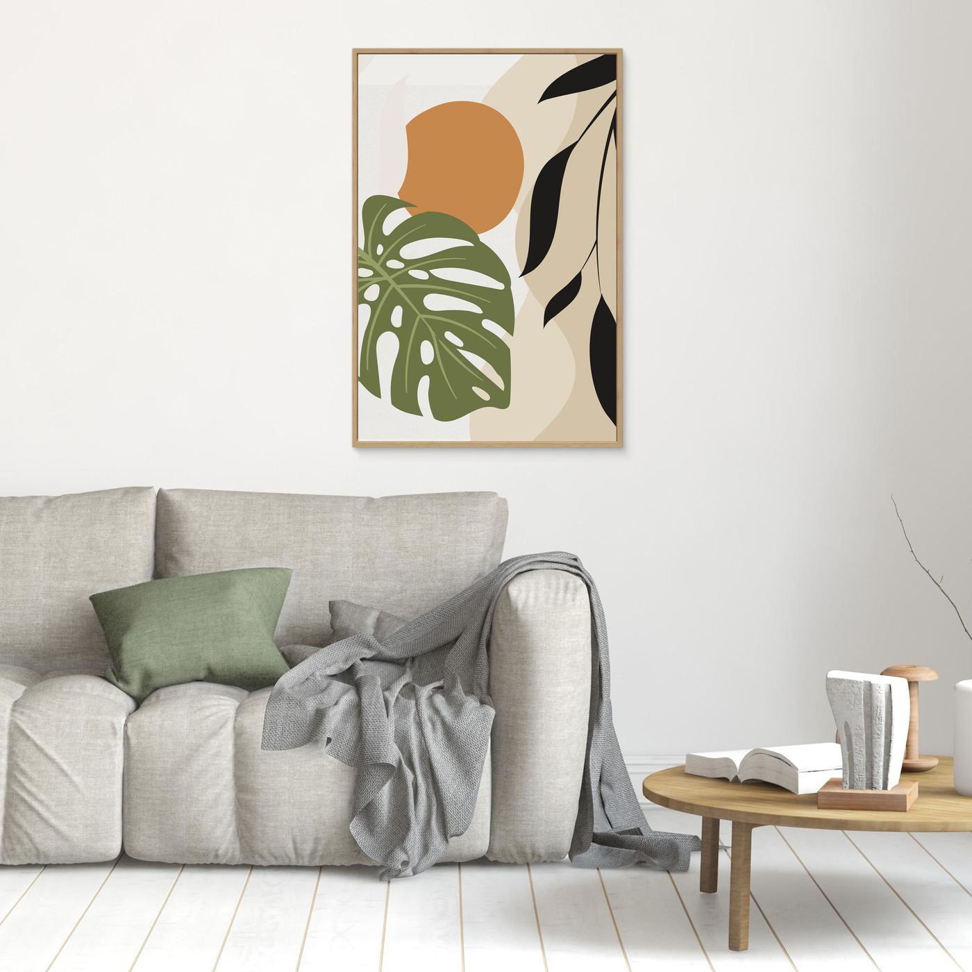 Minimal Tropical Monstera Leaf Background with Organic Shapes and Modern Neutral Design