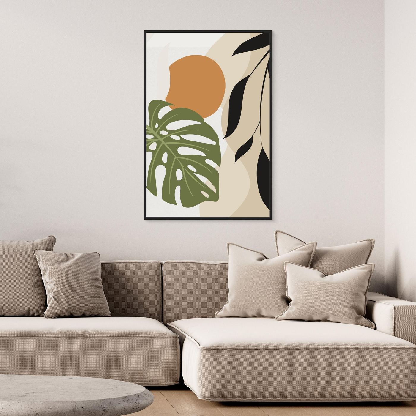 Minimal Tropical Monstera Leaf Background with Organic Shapes and Modern Neutral Design