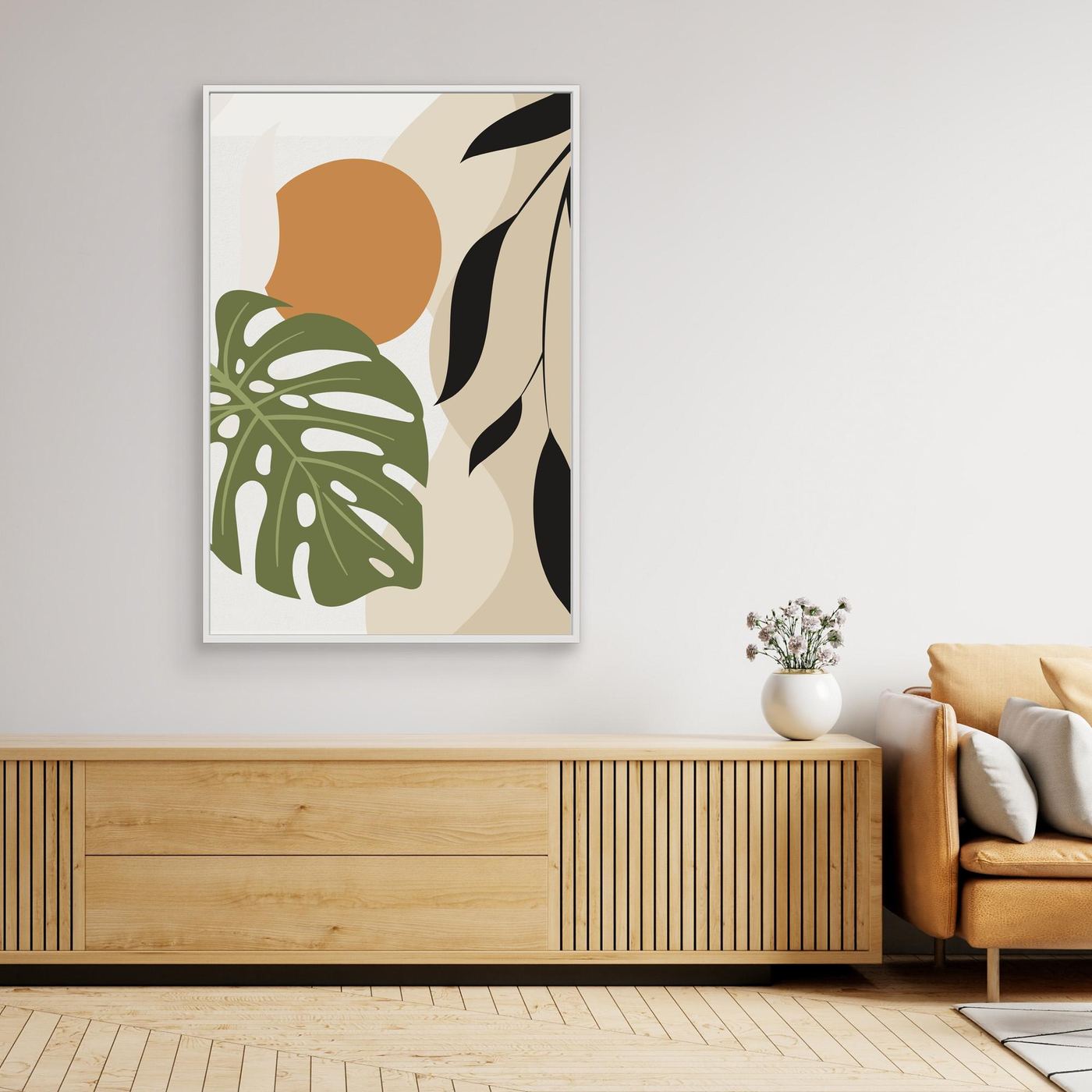 Minimal Tropical Monstera Leaf Background with Organic Shapes and Modern Neutral Design