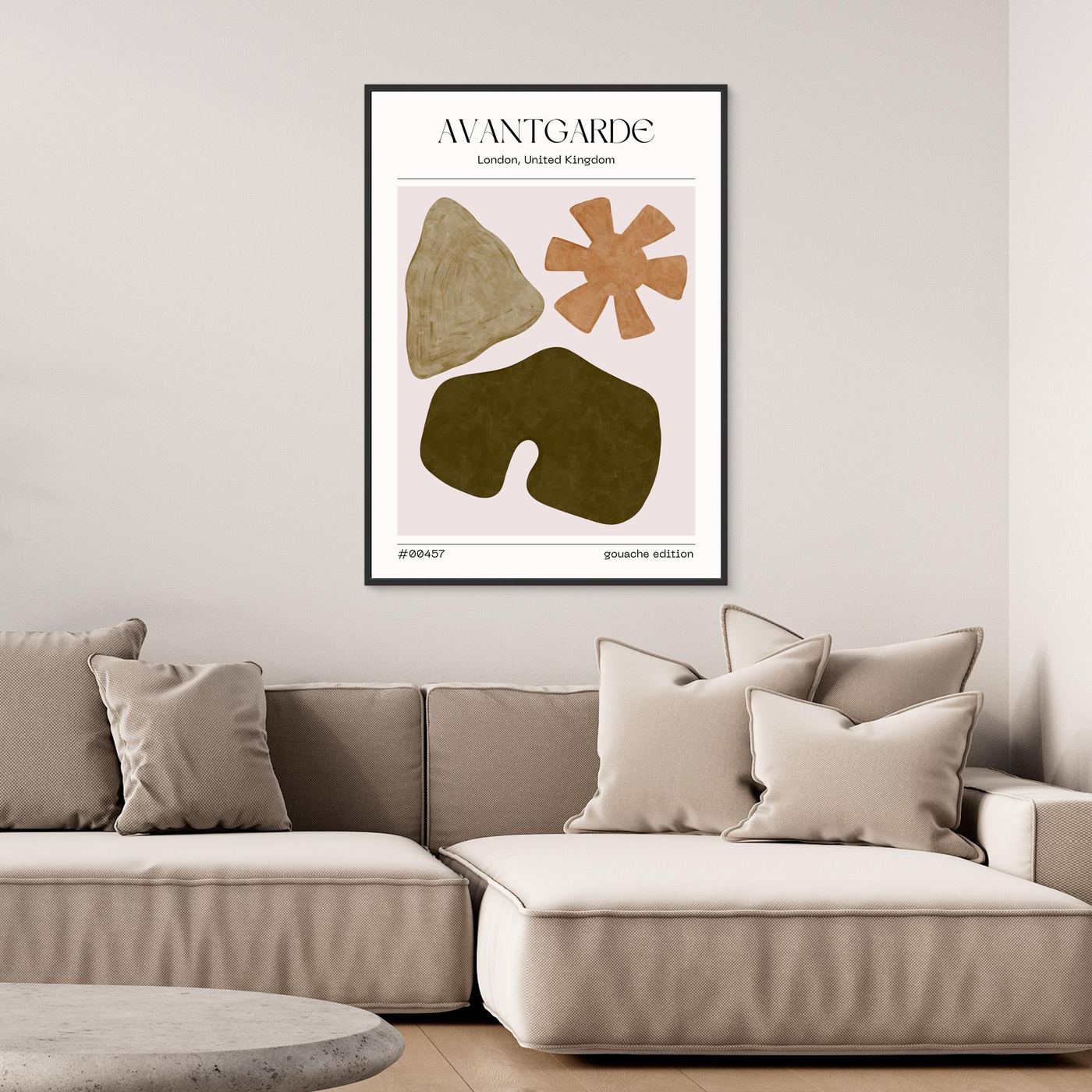 Avant Garde Minimal Abstract Gouache Poster with Organic Shapes and Modern Wall Art
