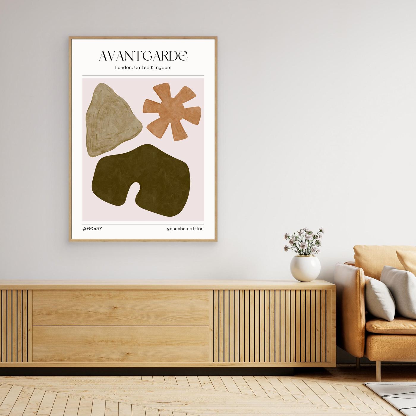 Avant Garde Minimal Abstract Gouache Poster with Organic Shapes and Modern Wall Art