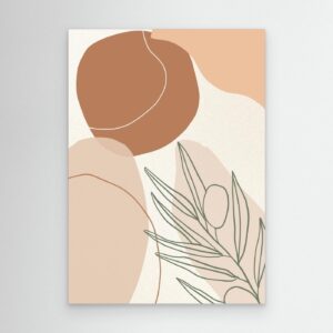 Minimal Botanical Line Art Background with Organic Abstract Shapes and Earth Tone Palette
