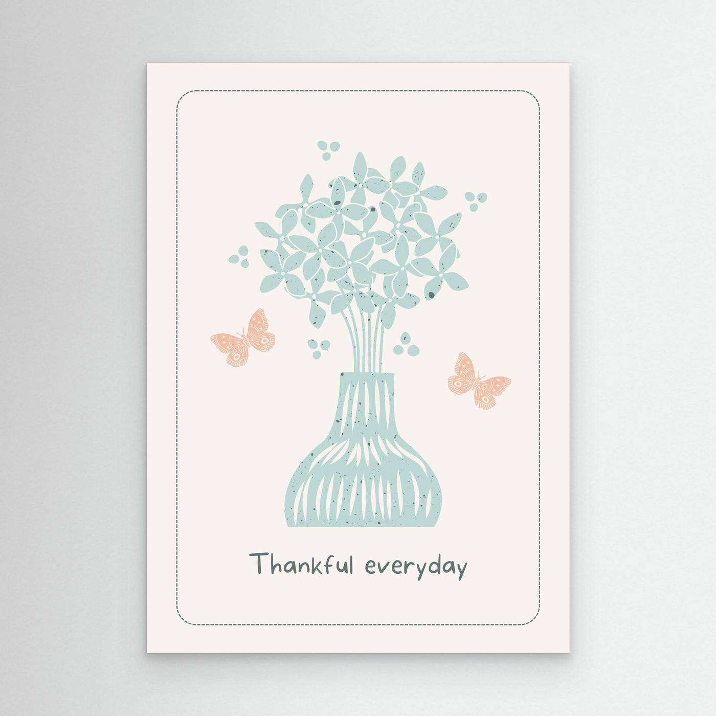 Minimal Floral Vase Wall Art | Thankful Everyday Quote Print | Pastel Botanical Home Decor