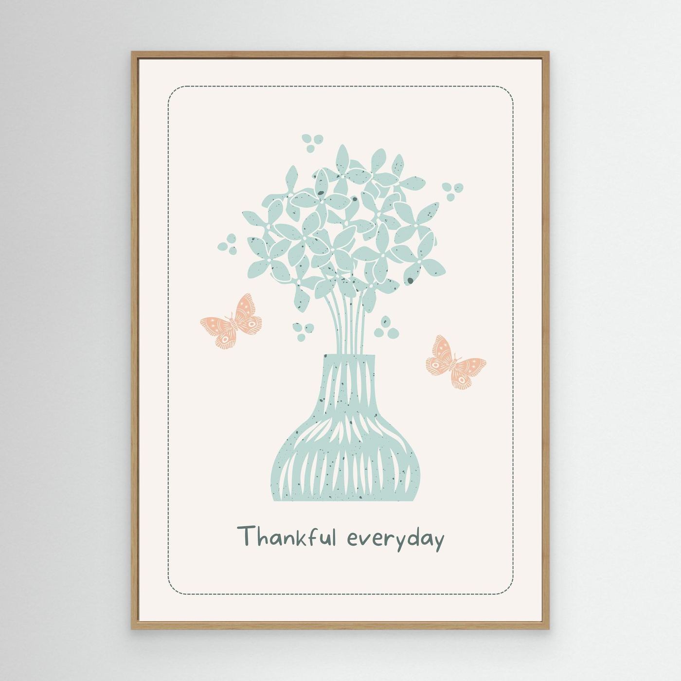 Minimal Floral Vase Wall Art | Thankful Everyday Quote Print | Pastel Botanical Home Decor