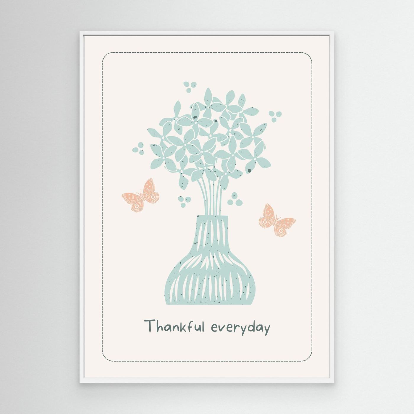 Minimal Floral Vase Wall Art | Thankful Everyday Quote Print | Pastel Botanical Home Decor