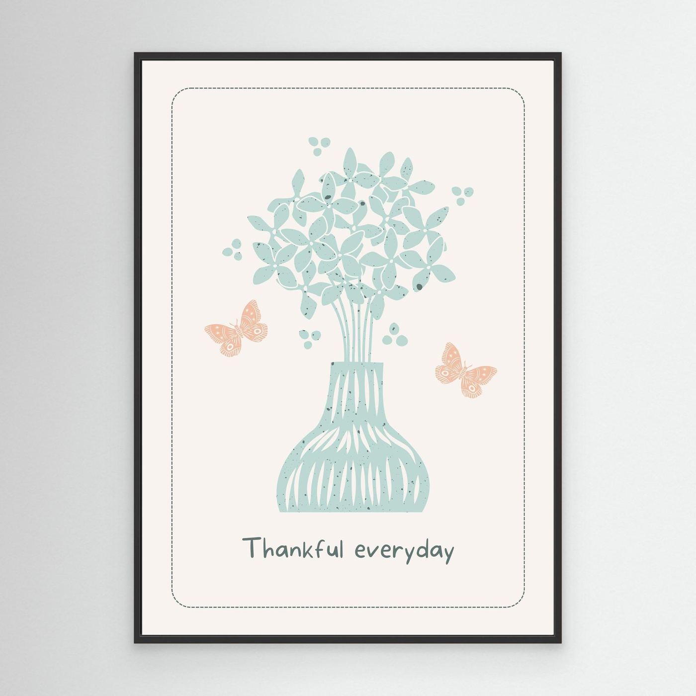 Minimal Floral Vase Wall Art | Thankful Everyday Quote Print | Pastel Botanical Home Decor