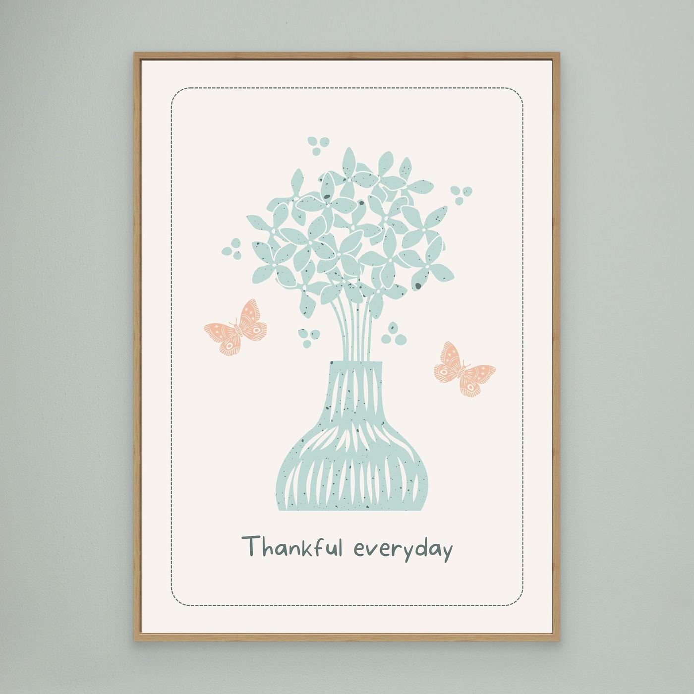 Minimal Floral Vase Wall Art | Thankful Everyday Quote Print | Pastel Botanical Home Decor