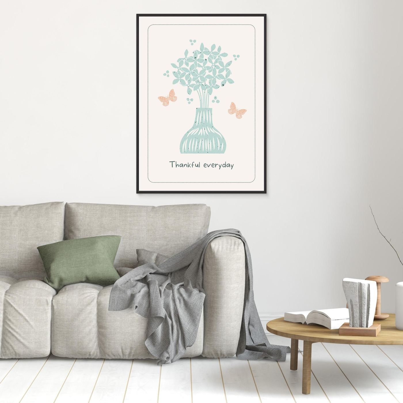 Minimal Floral Vase Wall Art | Thankful Everyday Quote Print | Pastel Botanical Home Decor