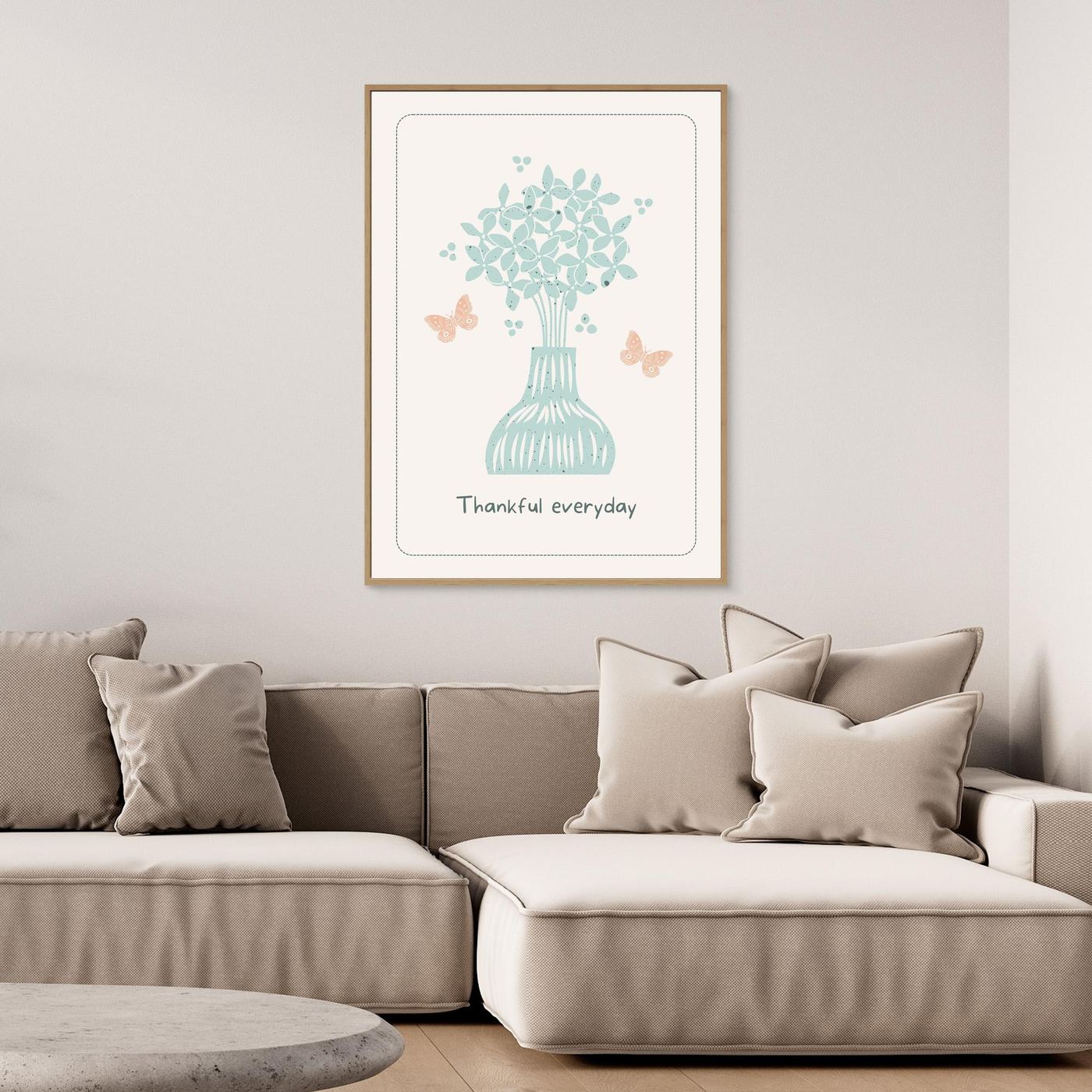 Minimal Floral Vase Wall Art | Thankful Everyday Quote Print | Pastel Botanical Home Decor