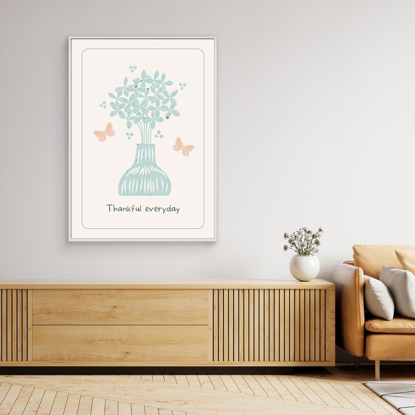 Minimal Floral Vase Wall Art | Thankful Everyday Quote Print | Pastel Botanical Home Decor