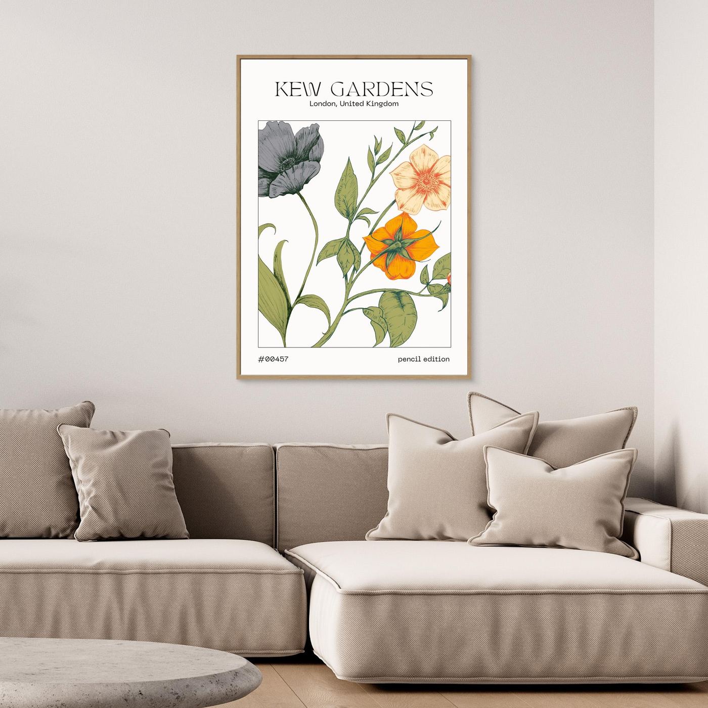 Mayfair Retro Botanical Flower Wall Art Print | Vintage Floral Illustration | Neutral Beige Home Decor