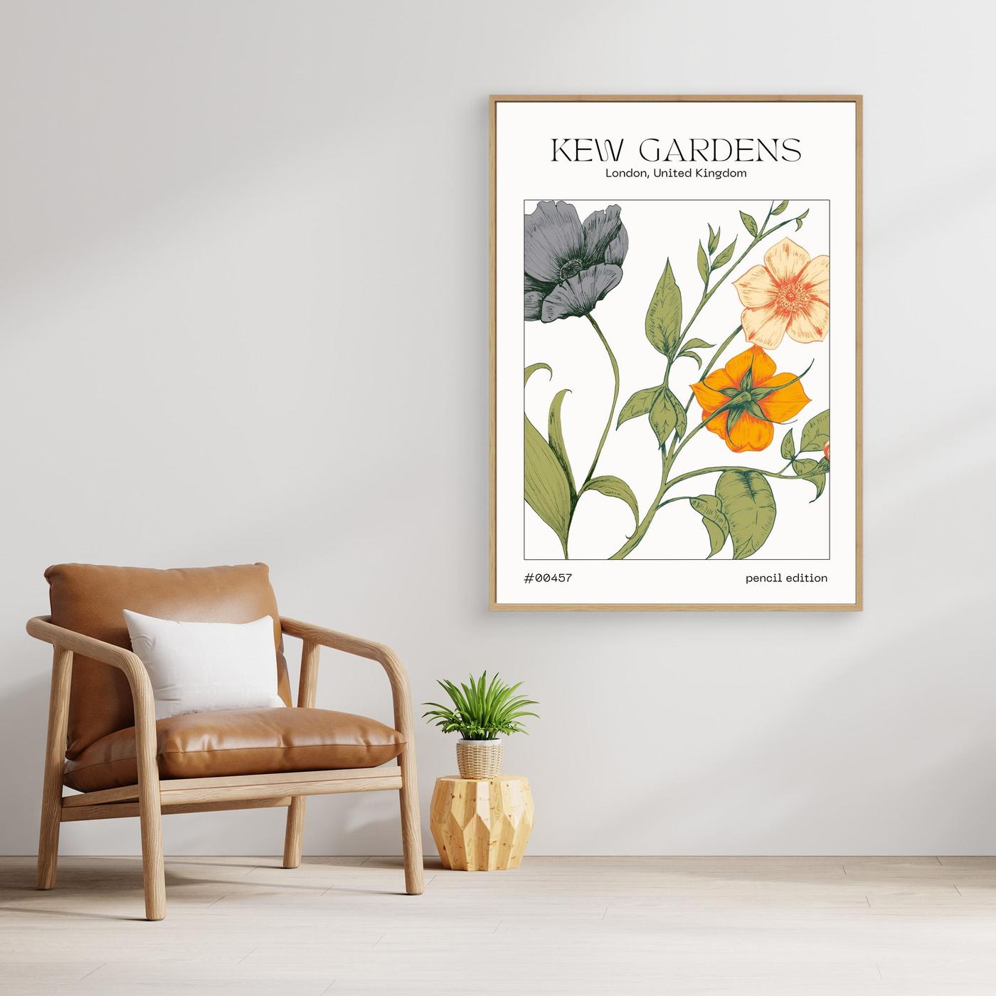 Mayfair Retro Botanical Flower Wall Art Print | Vintage Floral Illustration | Neutral Beige Home Decor