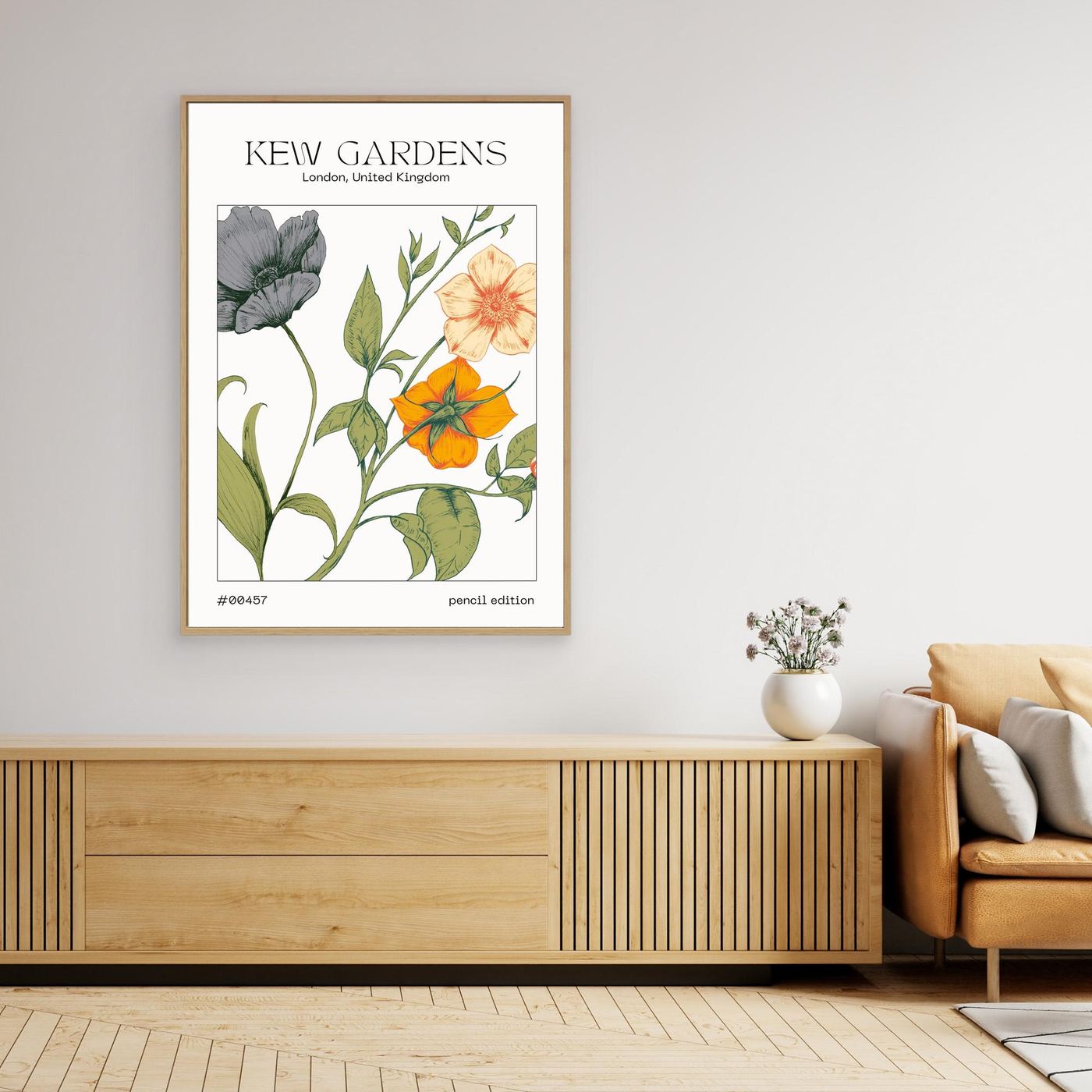 Mayfair Retro Botanical Flower Wall Art Print | Vintage Floral Illustration | Neutral Beige Home Decor
