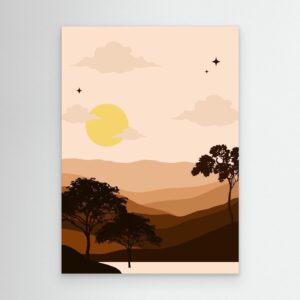 Minimalist Sunset Landscape Wall Art | Desert Hills Nature Print | Modern Scenic Poster