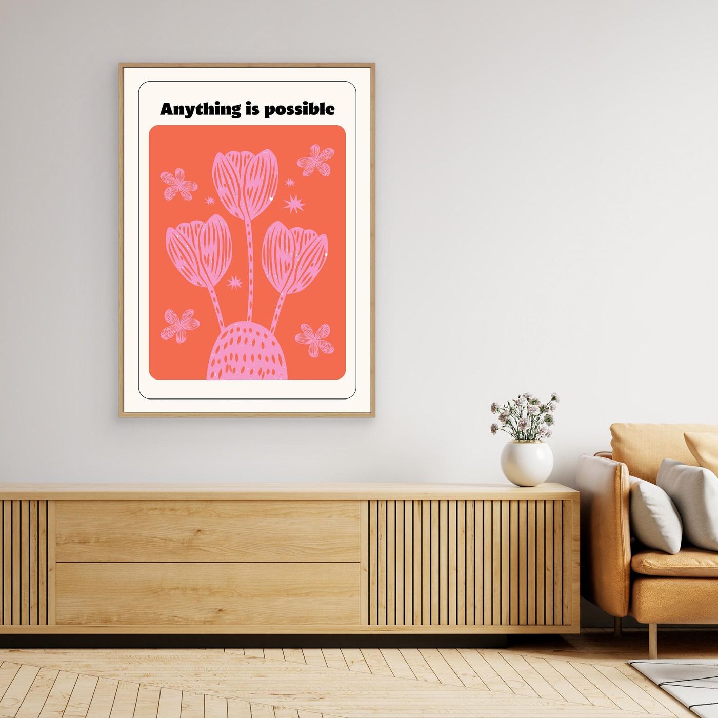 Anything Is Possible Inspirational Floral Wall Art | Motivational Quote Print | Modern Positive Decor