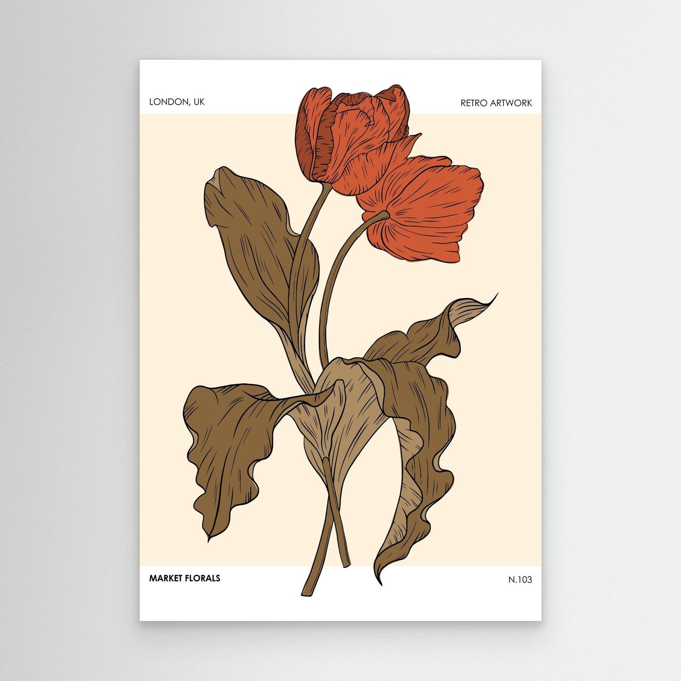 Retro Botanical Flower Poster with Minimal Floral Illustration
