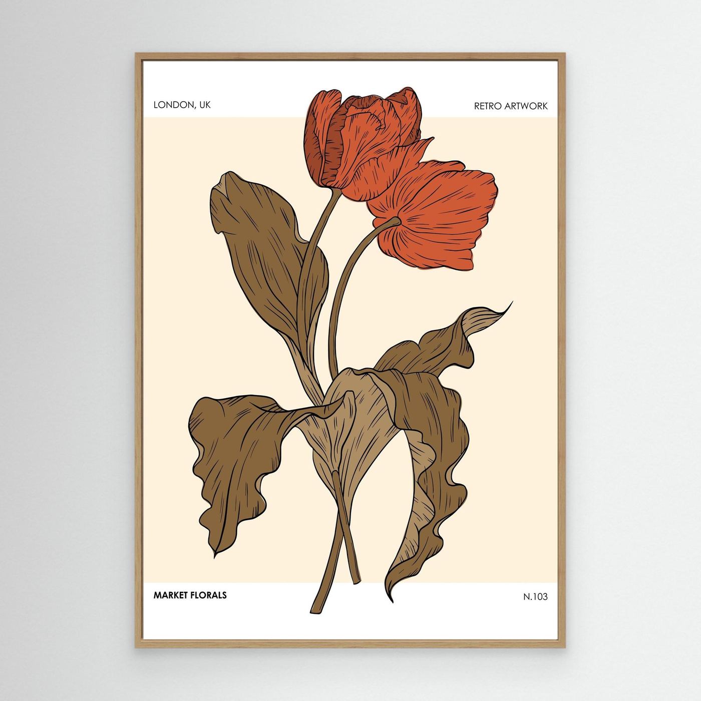 Retro Botanical Flower Poster with Minimal Floral Illustration