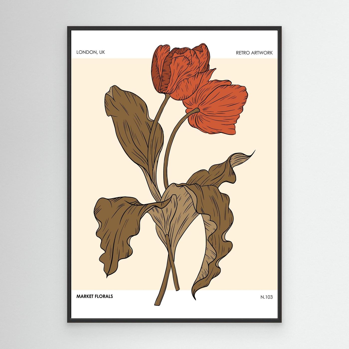 Retro Botanical Flower Poster with Minimal Floral Illustration