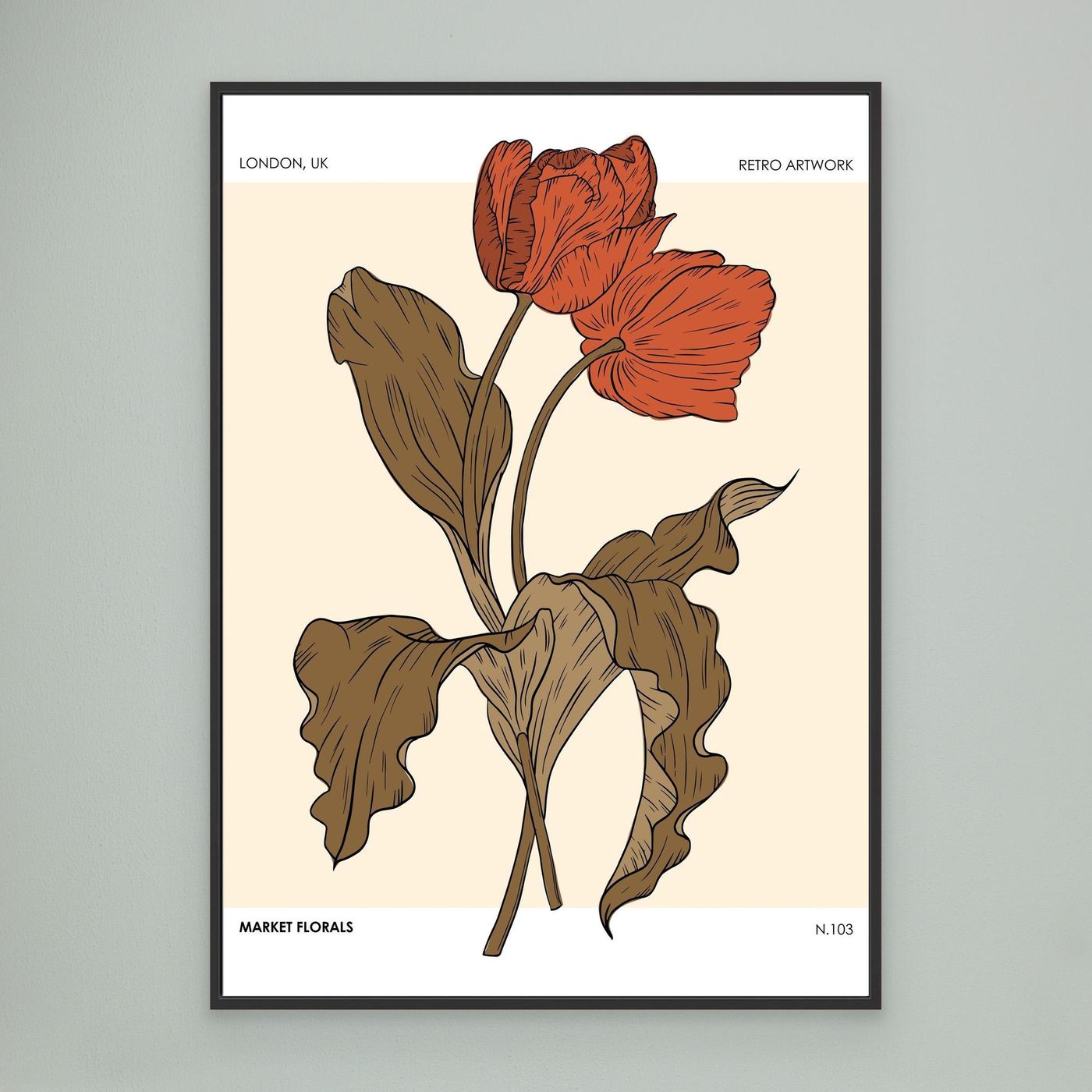 Retro Botanical Flower Poster with Minimal Floral Illustration