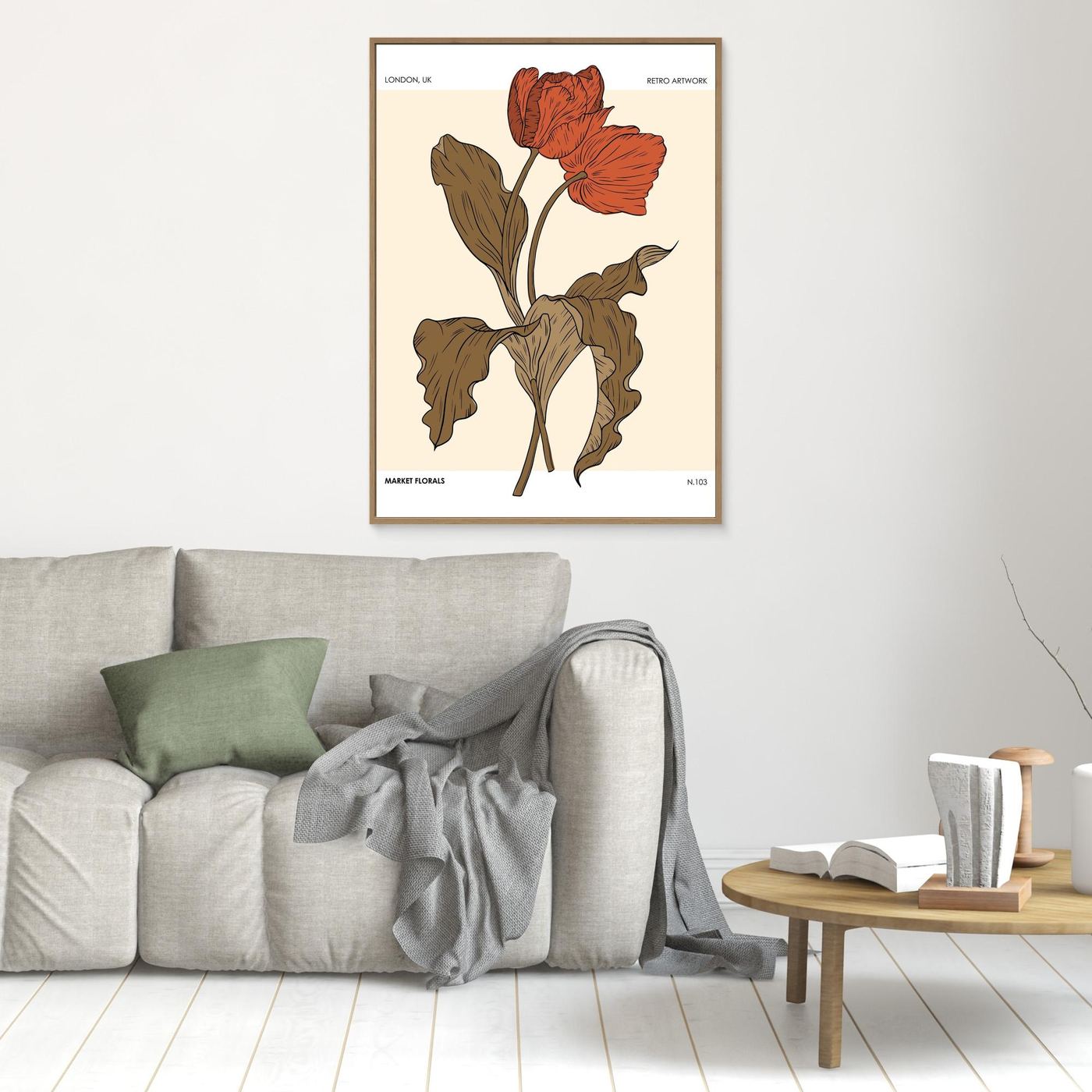 Retro Botanical Flower Poster with Minimal Floral Illustration