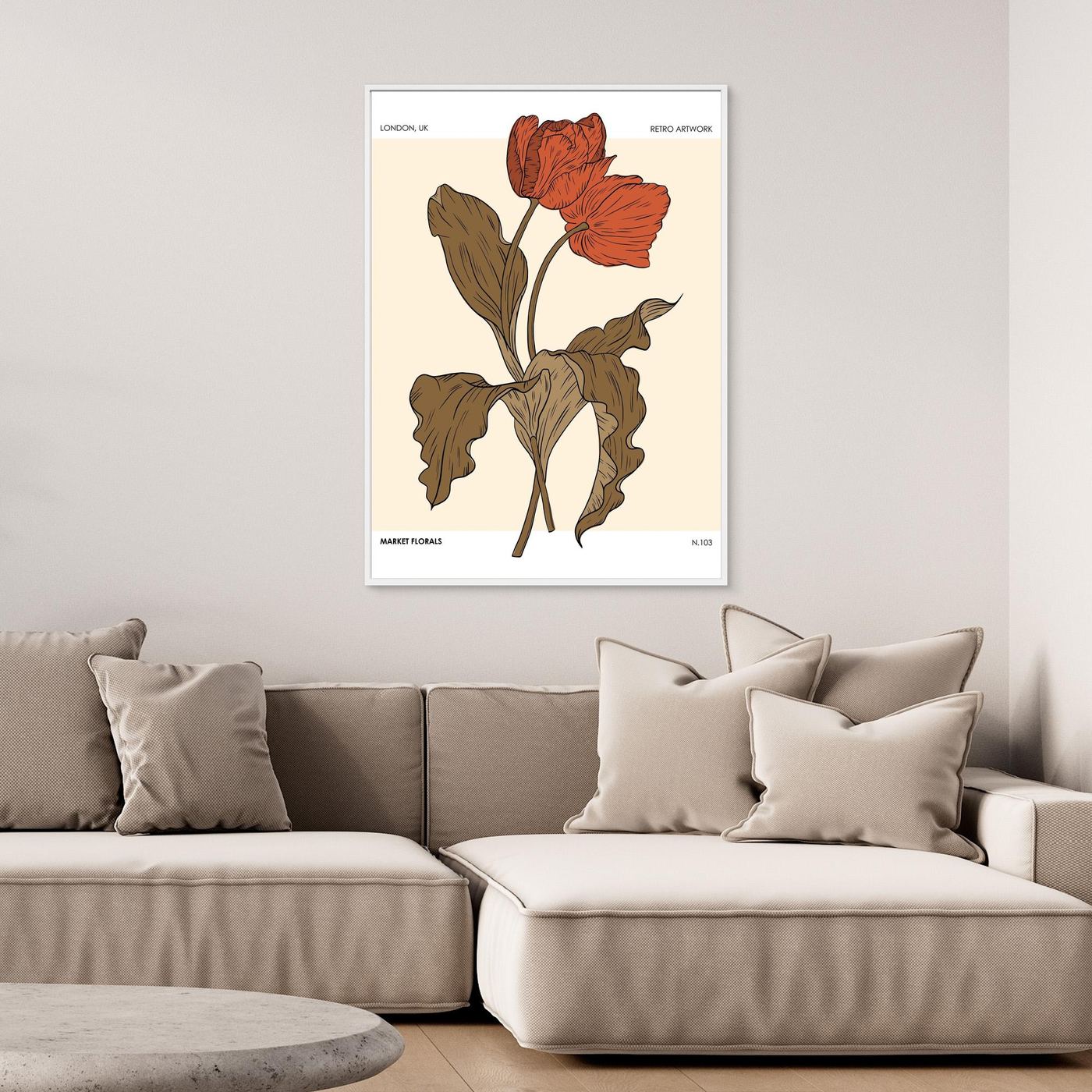 Retro Botanical Flower Poster with Minimal Floral Illustration