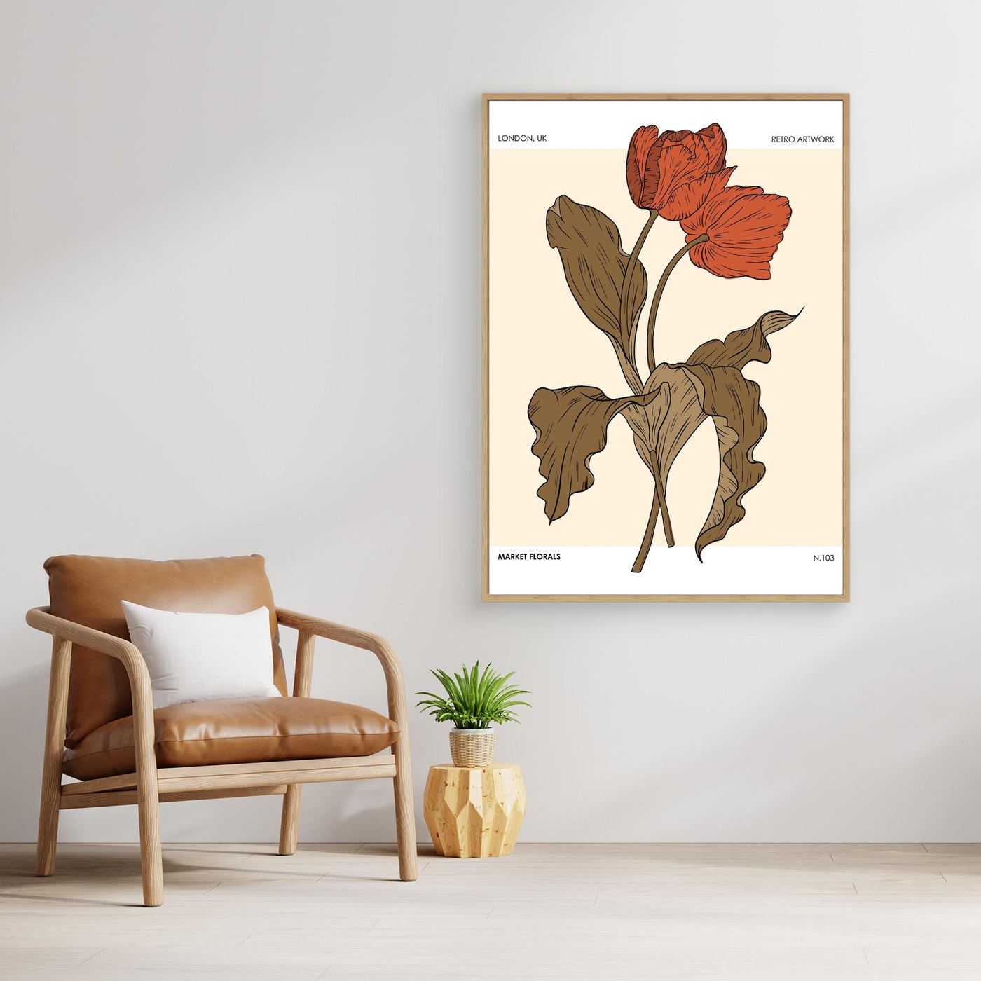 Retro Botanical Flower Poster with Minimal Floral Illustration