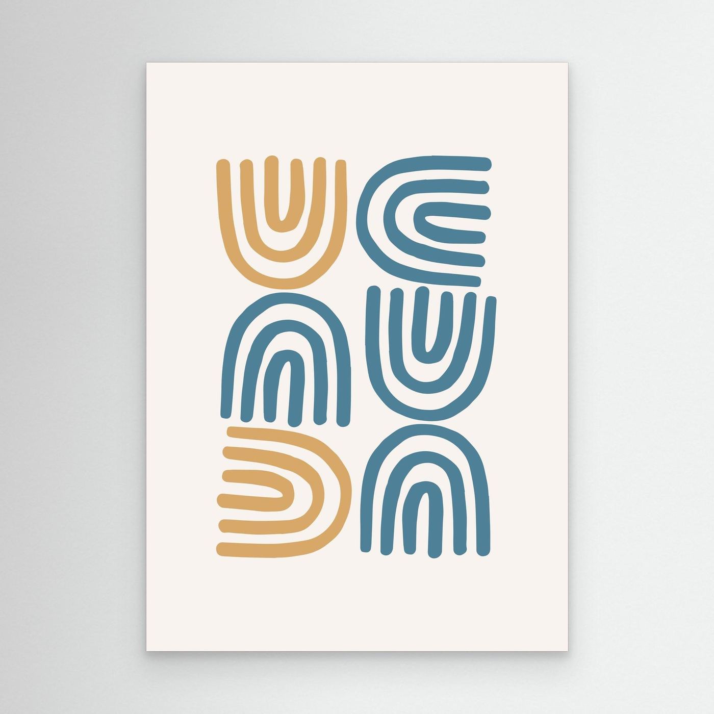 Abstract Geometric Line Art Poster in Blue and Beige