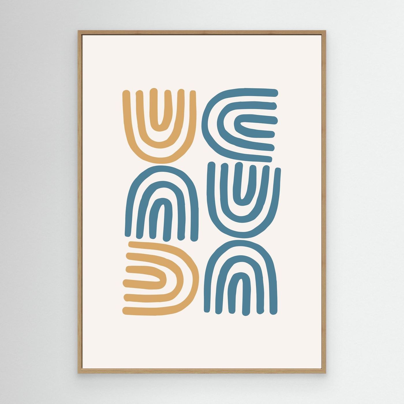 Abstract Geometric Line Art Poster in Blue and Beige