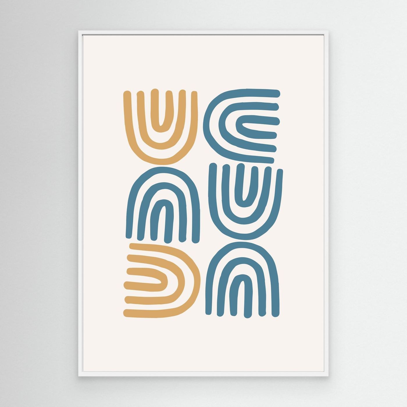 Abstract Geometric Line Art Poster in Blue and Beige