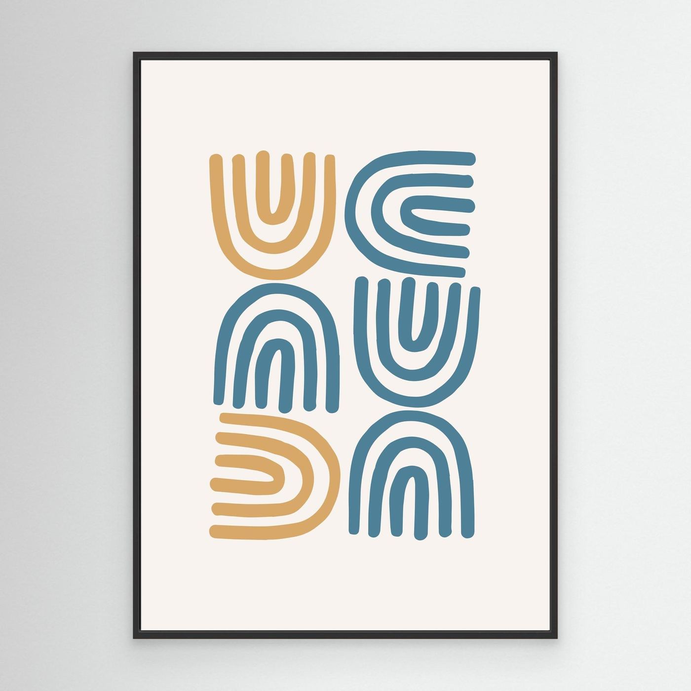Abstract Geometric Line Art Poster in Blue and Beige