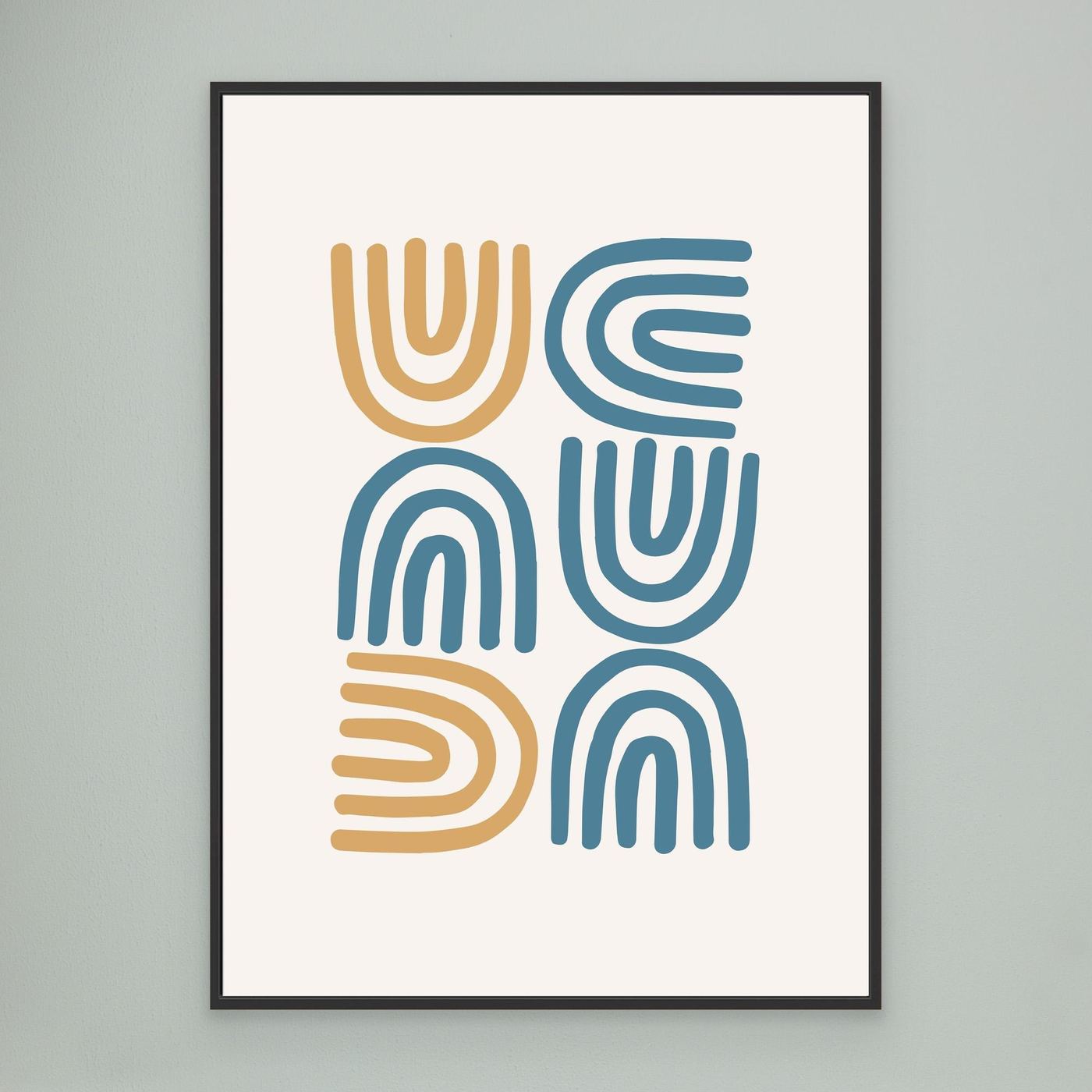 Abstract Geometric Line Art Poster in Blue and Beige