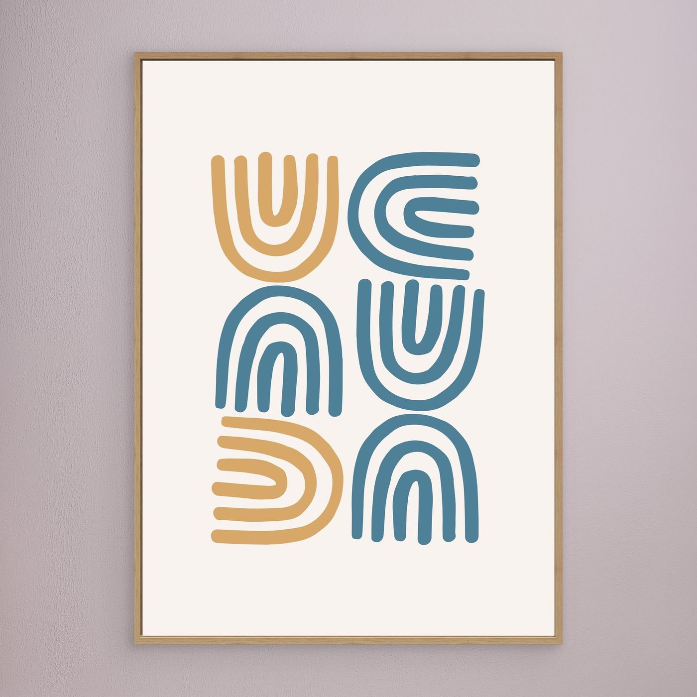 Abstract Geometric Line Art Poster in Blue and Beige